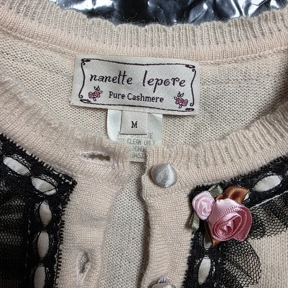 Nanette Lepore Cream Cardigan with Black and Pink Details - Picture 2 of 4